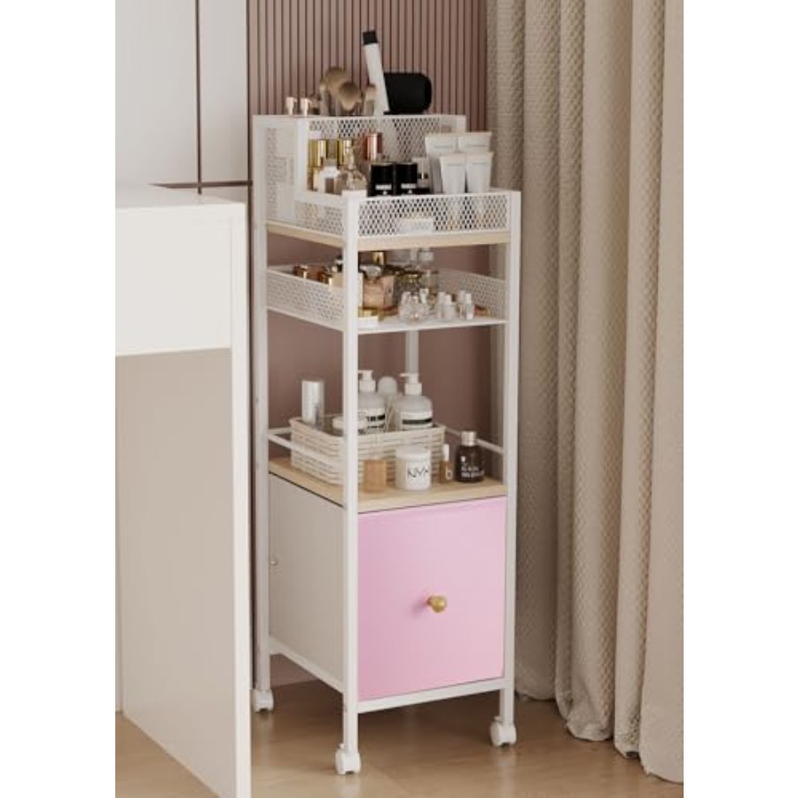 Skincare Pink - Floor Makeup Organizer Cart with Drawers