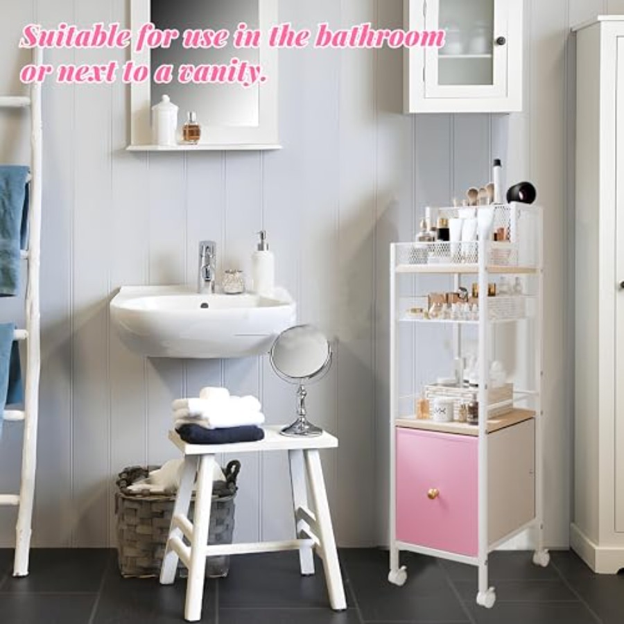 Floor Makeup Organizer Cart wi - Skincare Pink บทวิจารณ์และราคา
