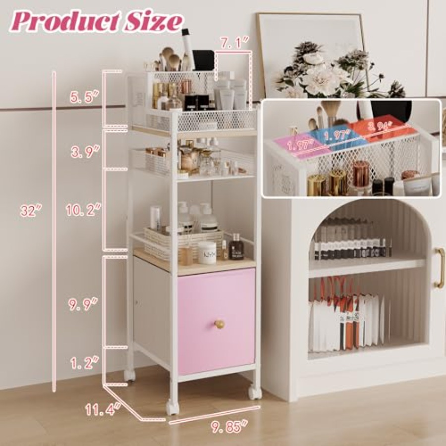 Floor Makeup Organizer Cart wi - Skincare Pink บทวิจารณ์และราคา