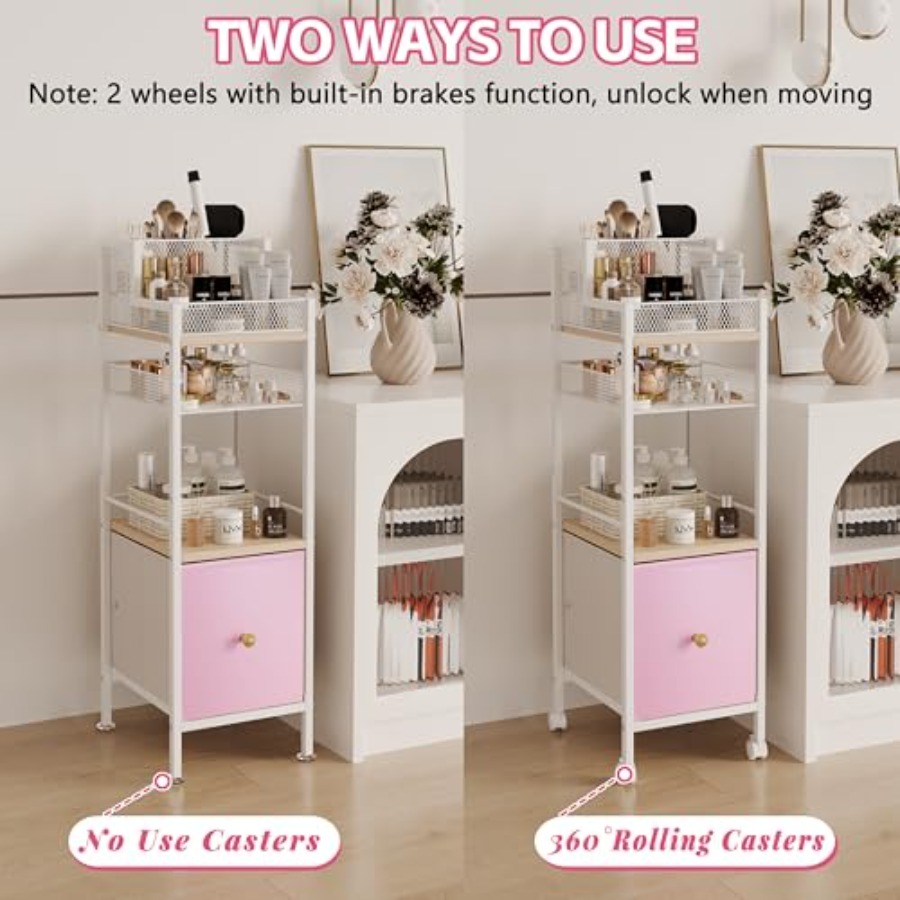 Floor Makeup Organizer Cart wi - Skincare Pink บทวิจารณ์และราคา