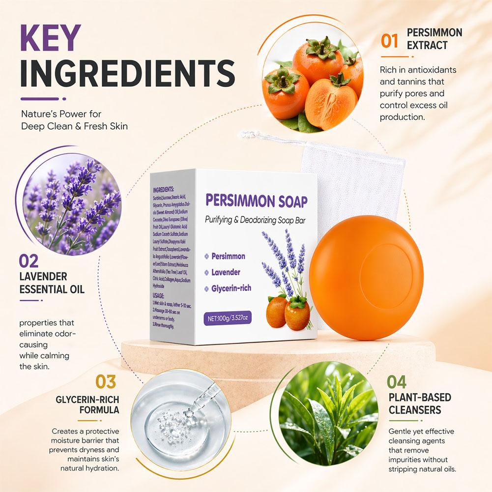 Persimmon lavender Soap Bar Pe - Skincare Gentle บทวิจารณ์และราคา