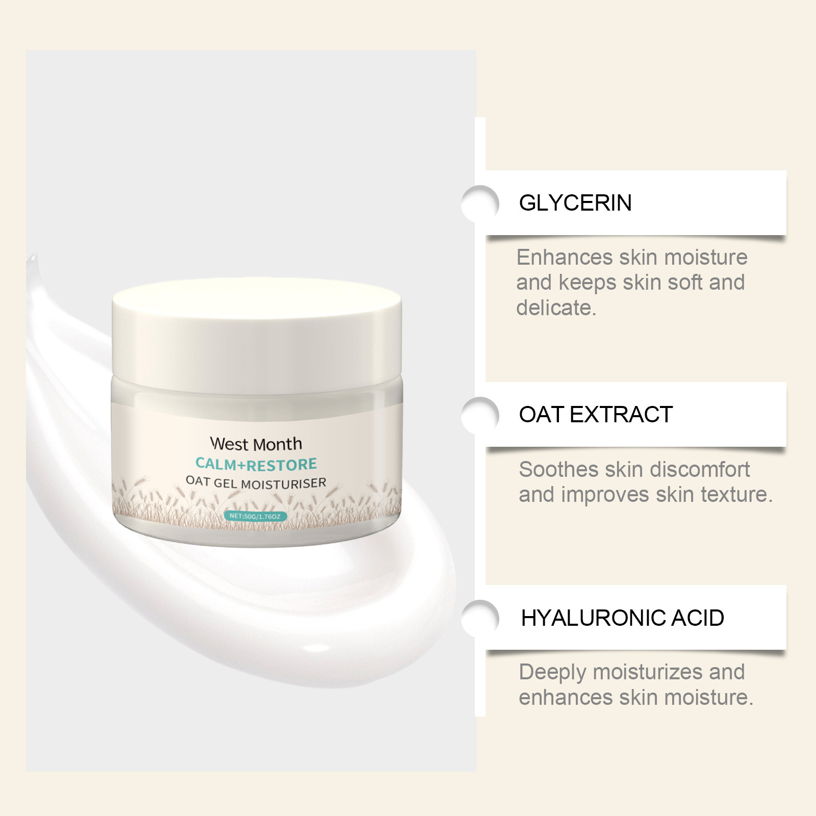 50g Oat Moisturizing Face Crea - Skincare Oat บทวิจารณ์และราคา